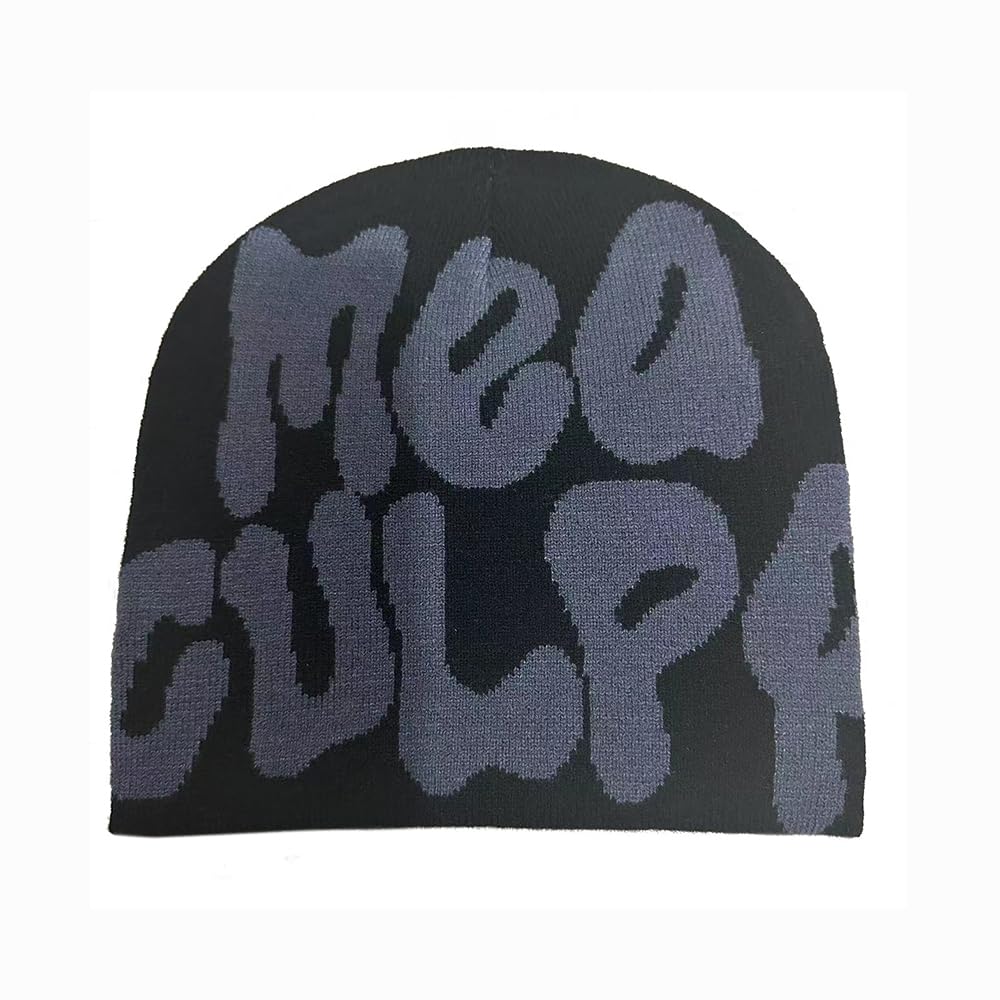 DenzerekreUnisex Y2K Beanie Knit Hat Graphic Letter Bonnet Y2ks Accessories Trendy Skull Cap for Women Men Guys Winter Warm