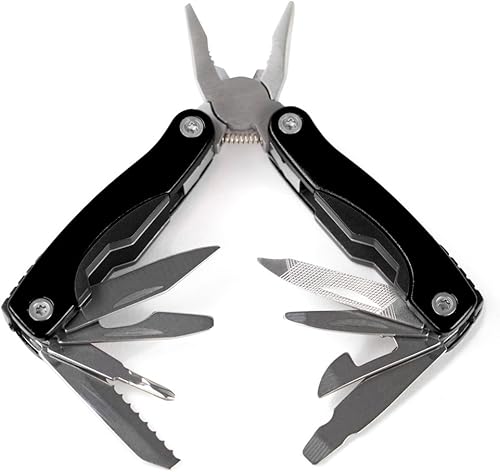 Knack - Multiherramienta 11 en 1, herramienta plegable de bolsillo de acero inoxidable de 3 pulgadas con bolsa de transporte (rojo)