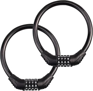 Fahrradschloss mit Zahlen Klein, 2 Stücke Mini Kabelschloss Fahrrad Kettenschloss mit Zahlencode Zahlenschloss 4 Stellig Bike Locks für Fahrrad Roller Ebike Motorrad, Schwarz