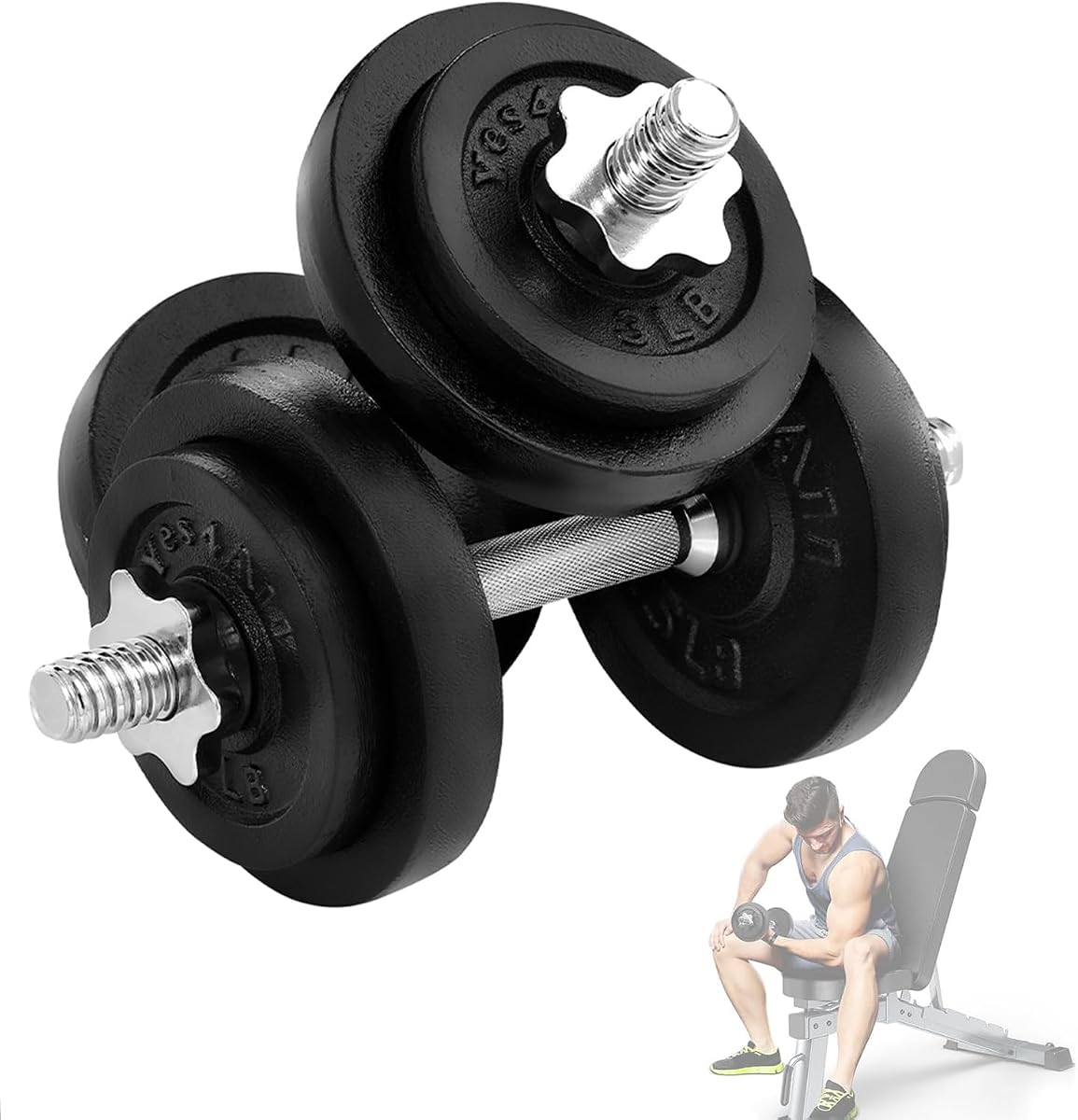 Adjustable Dumbbell Set with Weight Plates/Connector - Exercise & Workout Equipment - Size Options 40lbs to 200lbs