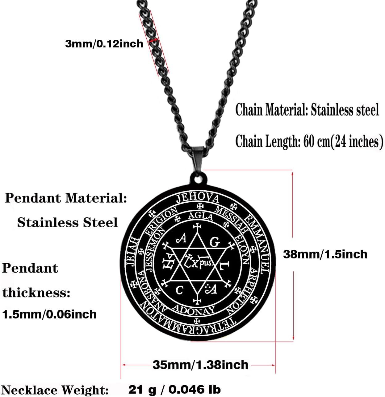 Stainless Steel Great Seal Of Solomon Pendant Necklace, Gold Tone Hexagram Protection Amulet