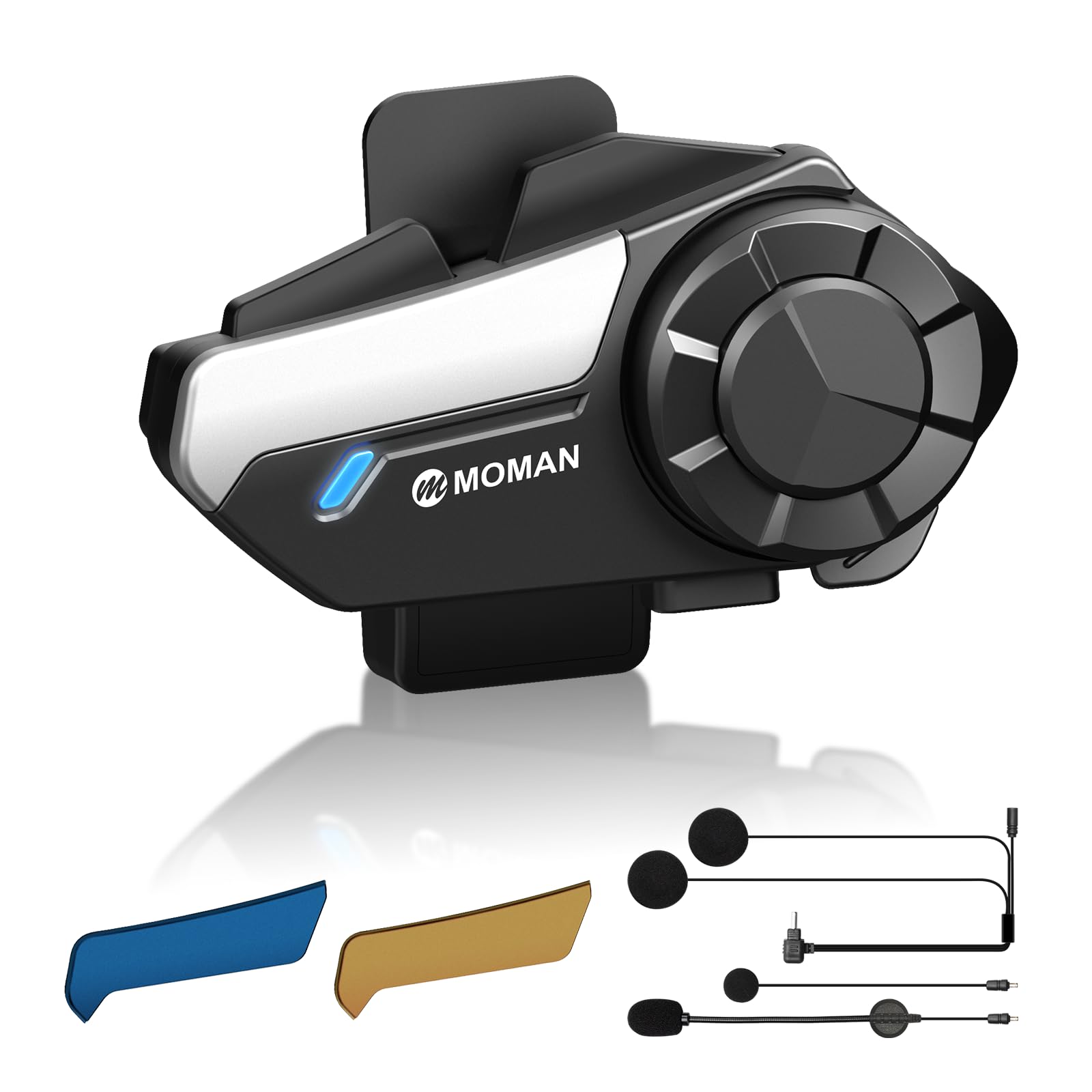 Moman Motorcycle Intercom, H2S【H2PRO Upgrade】 Motorbike Helmet Speaker 2-Way 1000M Communication Headset with Triple Noise Cancellation/Audio Multitasking/Hi-Fi/Music Sharing/FM/AI Voice, 1 Pack