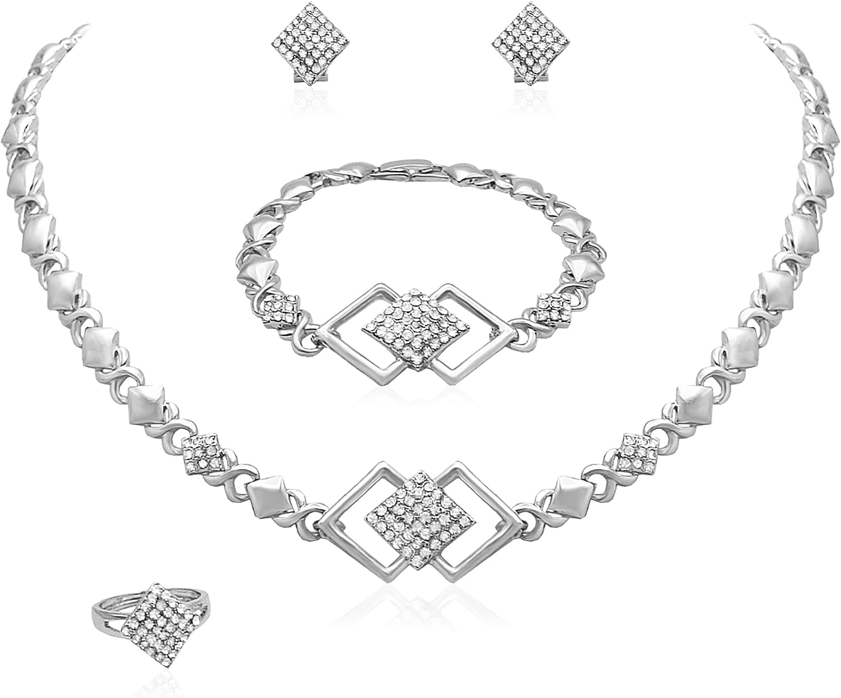 SYHOLGold Jewelry Sets for Women 18K Gold/Silver Filled Jewelry Necklace Set Wedding Bridal Fashion Jewelry Sets Women Accessories Bracelets Earrings and Rings Sweetheart Gifts