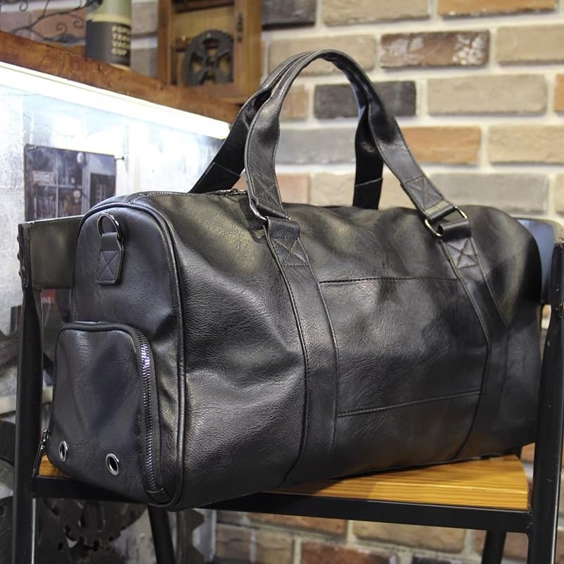 Generic Duffle Travel Bag Leather Waterproof Gym Bag with Shoe & Wet Compartment Black Suit Business Travel Bag3