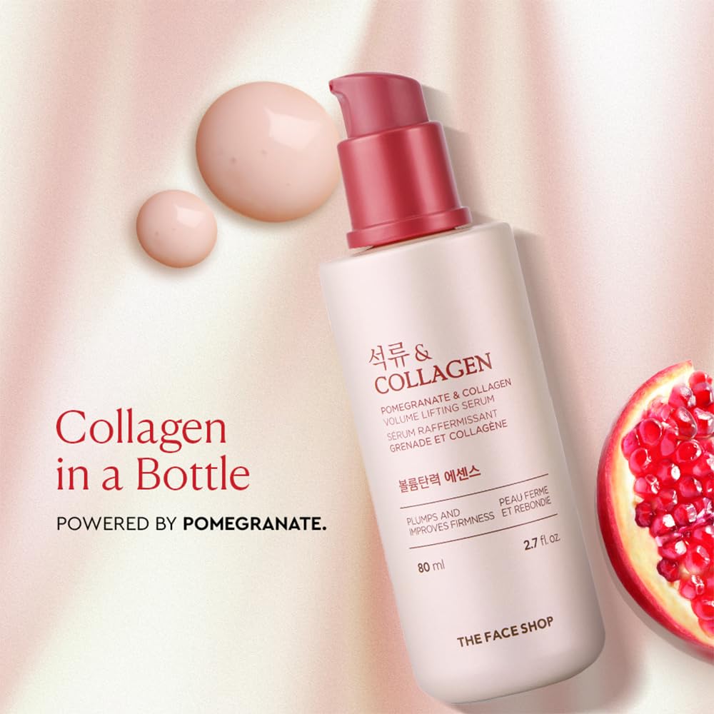 The Face Shop Pomegranate & Collagen Volume Lifting Serum - Helps Skin Look Firm & Supple - Reduces Fine Lines & Wrinkles - Improves Elasticity - Hydrating Lightweight Face Serum - Korean Skin Care