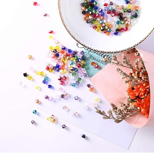 Miniatura 4 de Cuentas de cristal de 0.157in, 15 colores, 3000 piezas de perlas de cristal bicono, para proyectos de cuentas, pulseras, collares, pendientes y