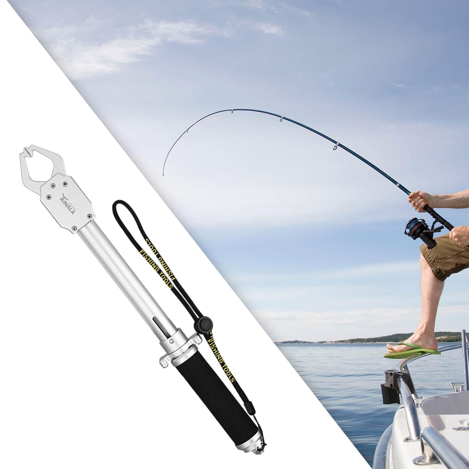 Qianly Fishing Gripper Fischgreifer Angelwerkzeug Fischlippenzange Angelzubehör mit Ergonomischem Aluminiumgriff Und Präziser Skala für Forell