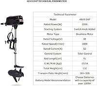 Vista 2 de Motor fuera de borda 48 V 8.0 HP 2200 W Tiller Control de motor de barco de control de motor eléctrico resistente sin escobillas Motor de arrastre