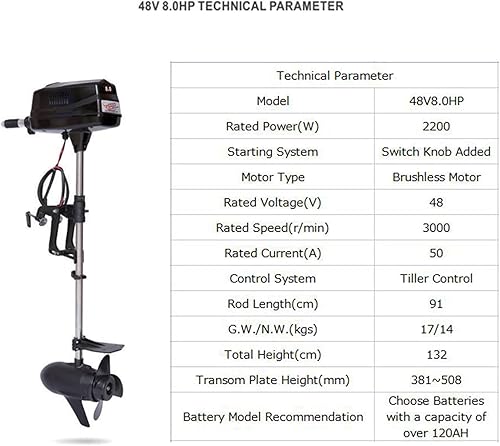 Miniatura 2 de Motor fuera de borda 48 V 8.0 HP 2200 W Tiller Control de motor de barco de control de motor eléctrico resistente sin escobillas Motor de arrastre
