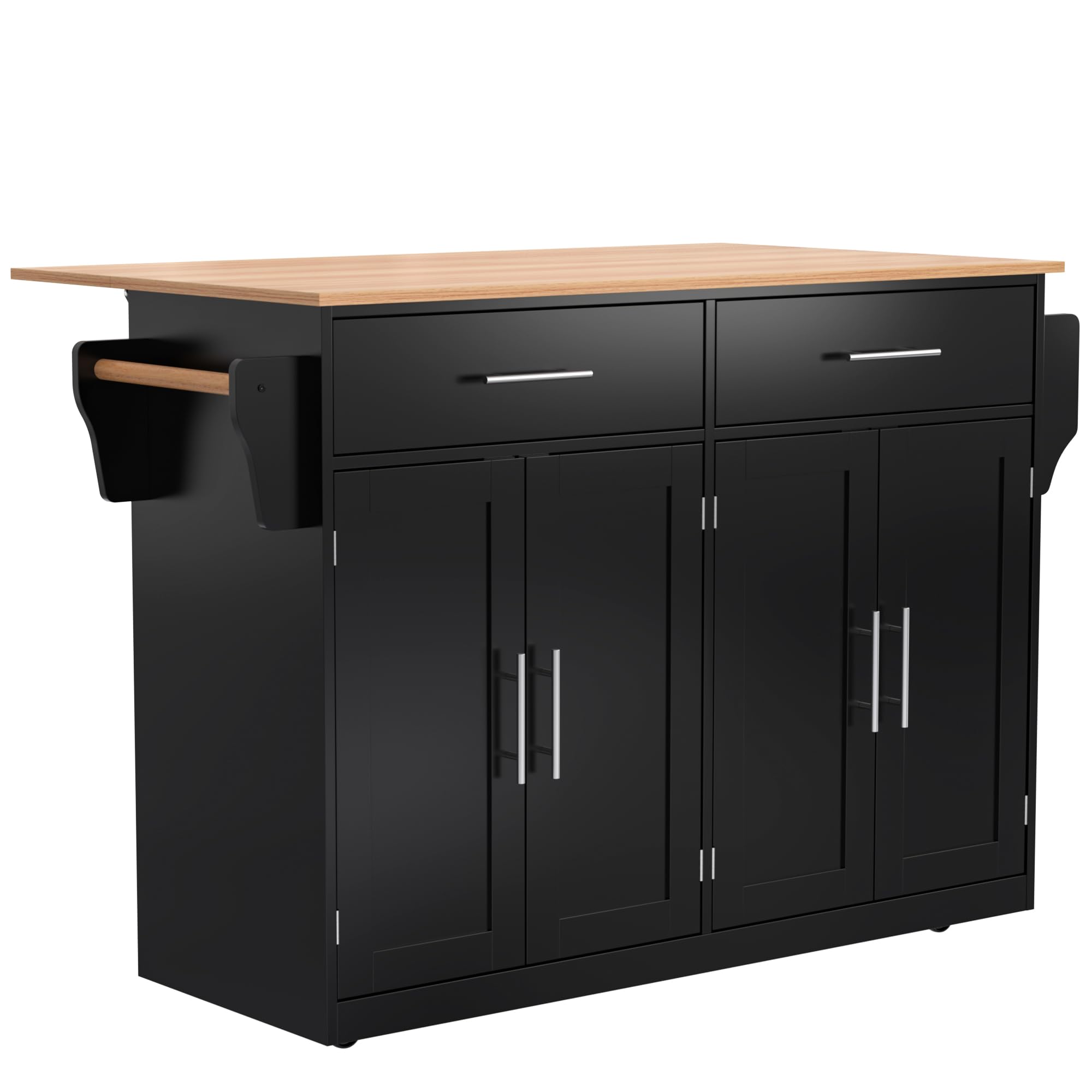 KAZZIO Servierwagen mit klappbarer Tischplatte, 120x46(70) x91cm, mit Rollen und austauschbaren Holzbeinen, ideal für Küche und Esszimmer (Schwarz)