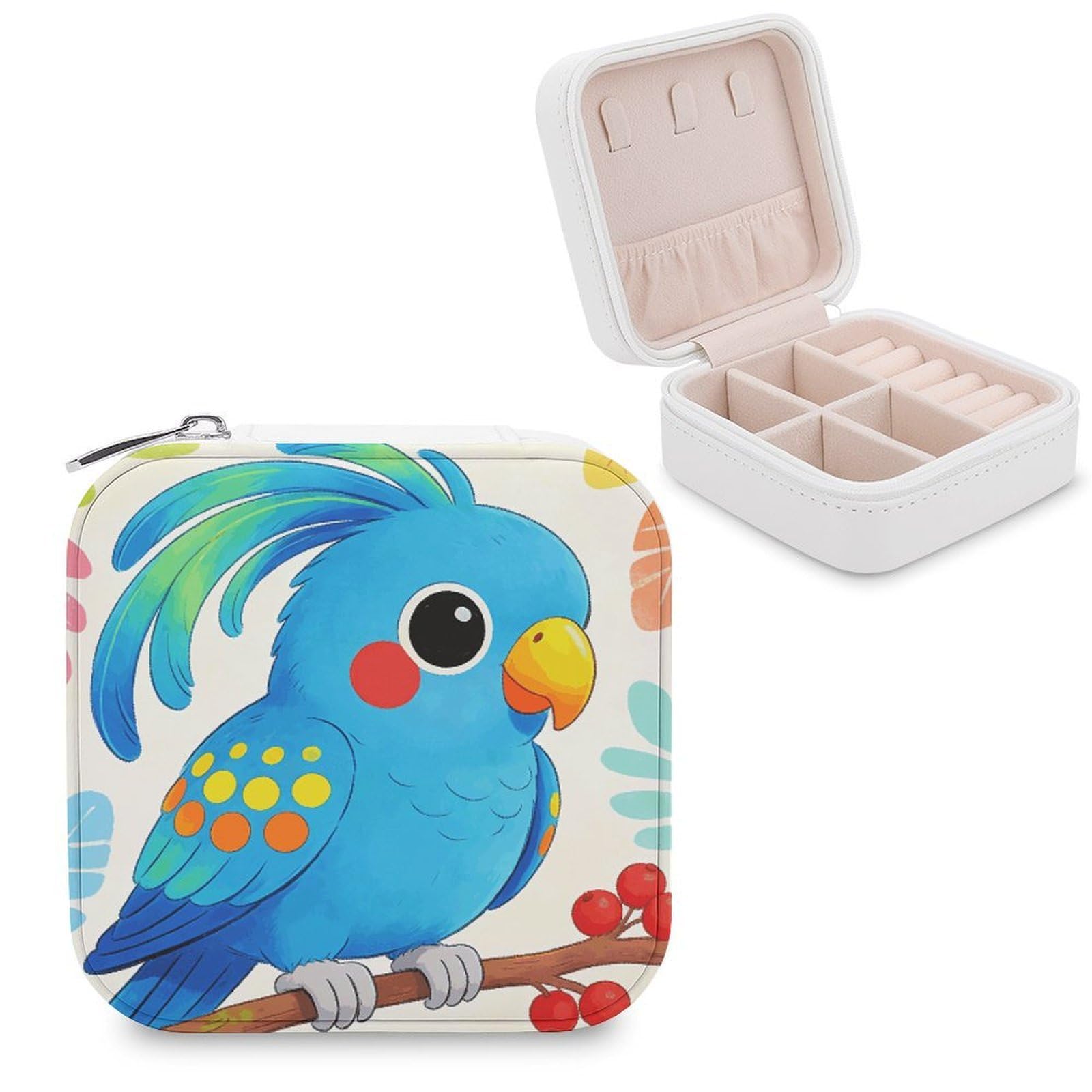 LZQPOEAS Macaw Jewelry Box, PU Patterned Storage Case, Portable Travel Jewelry Organizer Box for Storing Rings, Pendants, Earrings, Necklaces, And Women's Specialized