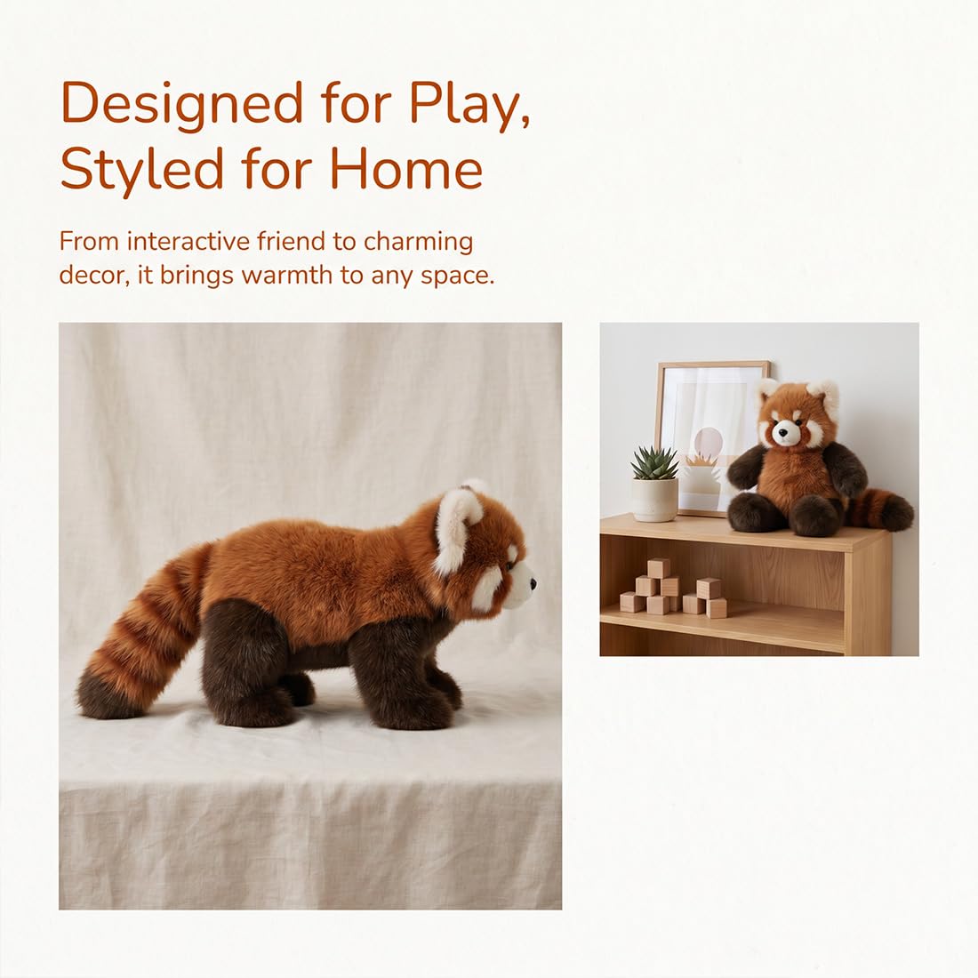 Laufendes Kuscheltier Roter Panda 55cm - Interaktives Moomoo Plüschtier, Running Plushies für Stressabbau, Süßes Panda Kuscheltier als Geschenk für Kinder und Erwachsene (1pc)