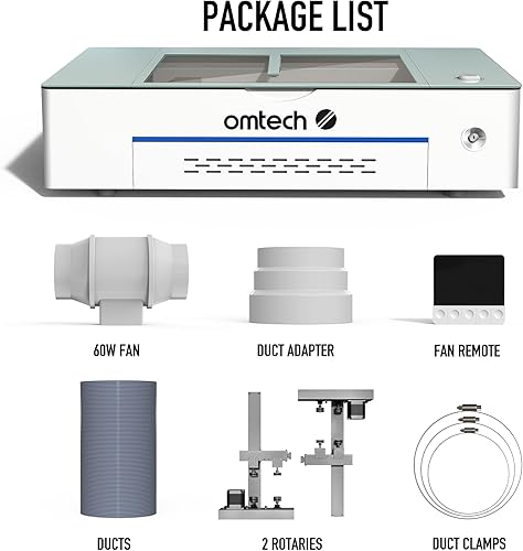 Miniatura 6 de OMTech Polar - Grabador láser de escritorio de 50 W, máquina de grabado láser de CO2 de 12 x 20 con 2 ejes giratorios, extractor de humos de cámara