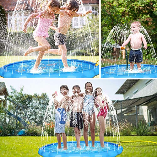 WOWGO Sprinkler & Splash Play Mat for Kids, Upgraded 68" Colourful Splash Pad, Summer Inflatable Outdoor Water Sprinkler Toys Wading Swimming Pool Splash pad for 3-12 Years Old Children Boys Girls - Thumbnail 7
