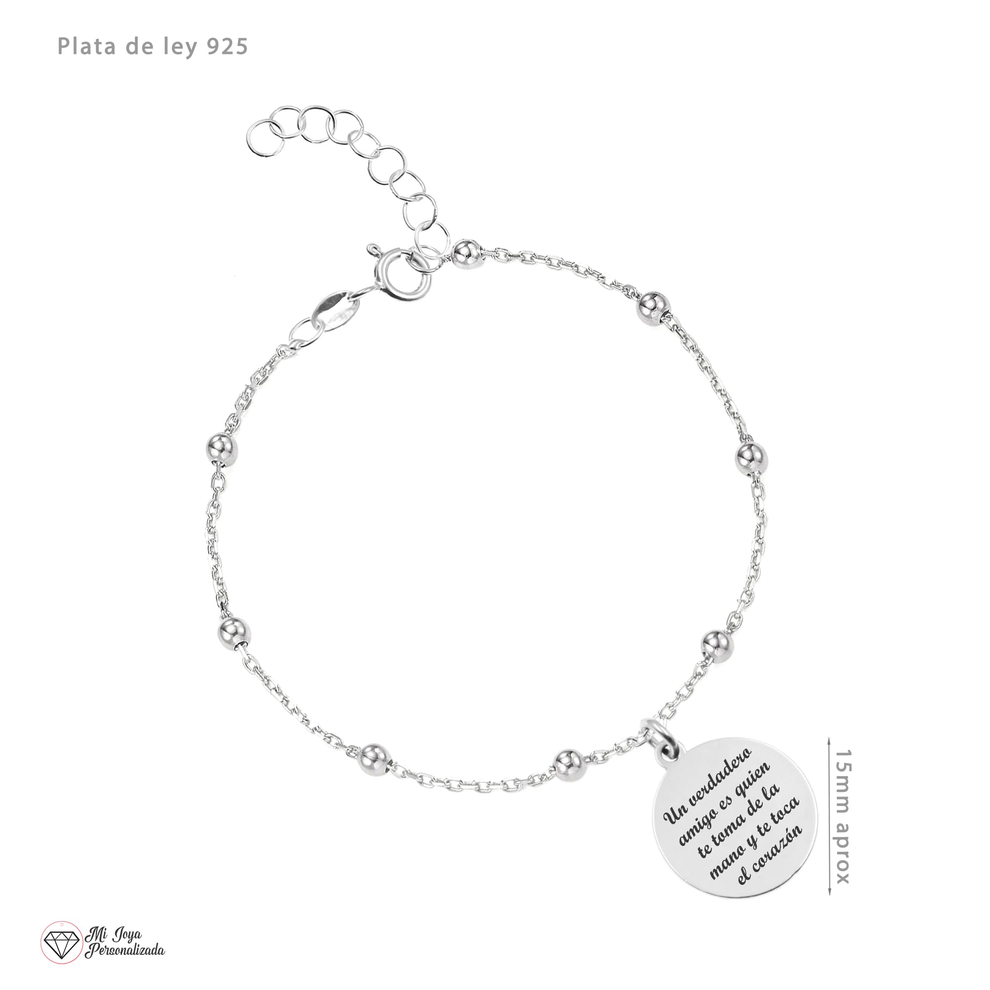 Pulsera Personalizada con Medalla de Plata y Mensaje Grabado – para Amigo Invisible, Hermana, Madre, Abuela o Novia – Regalar en Navidad o Cumpleaños