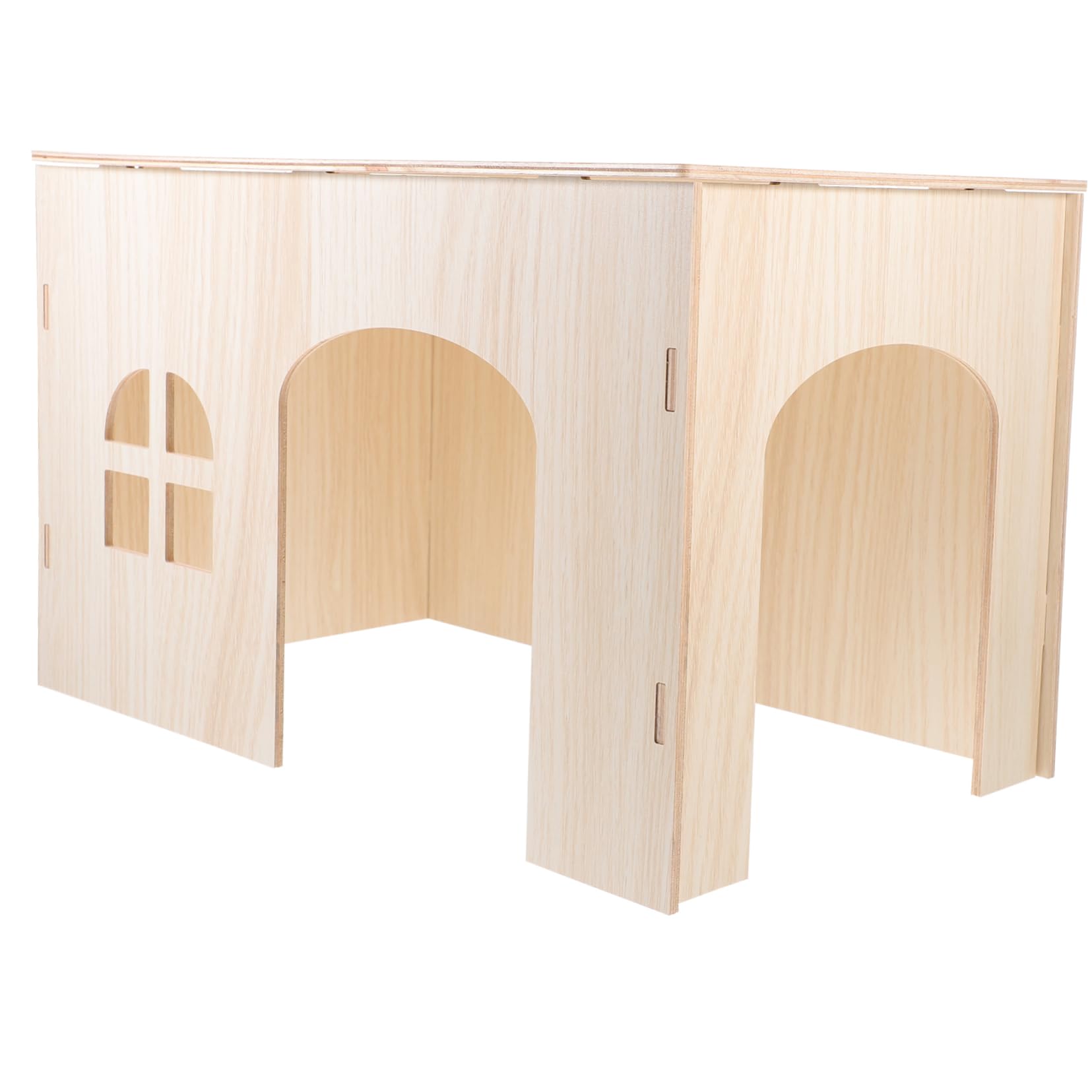 POPETPOP Casa de Madera Beige para Hámster y Conejos, Nido Refugio Resistente para Pequeños Roedores, Refugio Cómodo y Seguro para Mascotas Pequeñas
