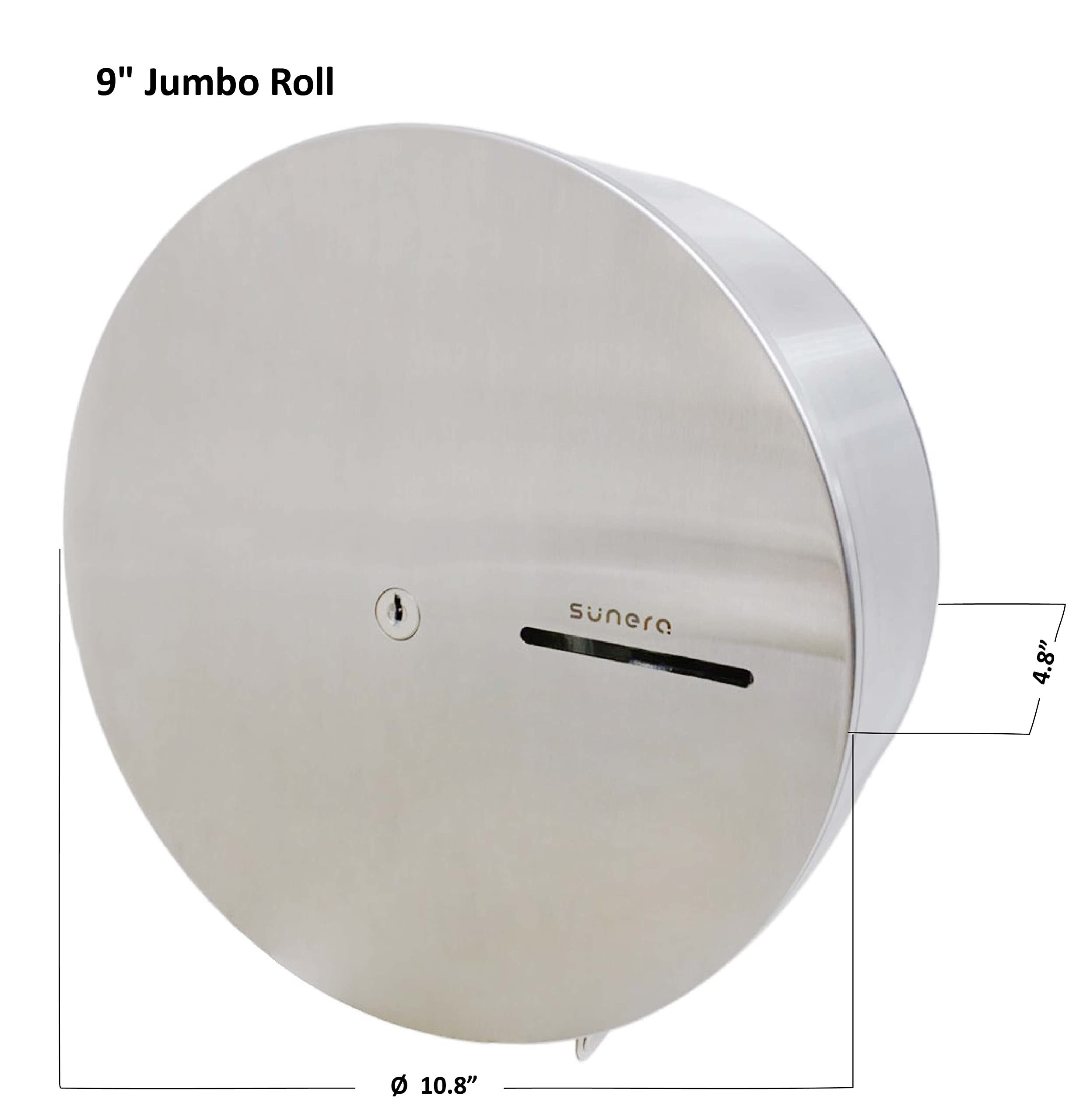 Sunera - Dispensador de papel higiénico de 9 pulgadas (acabado de cepillo de acero inoxidable 304, soporte de pared comercial)