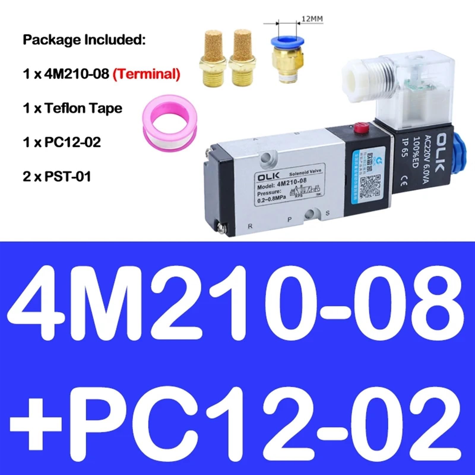 4M210-08 4M310-08 4M410-10 Válvula solenoide eléctrica neumática de Cinco vías, 2 Posiciones, 3 Puertos, Control de válvula de Aire electromagnética.(4m210-08 Pc10-02,AC24V)