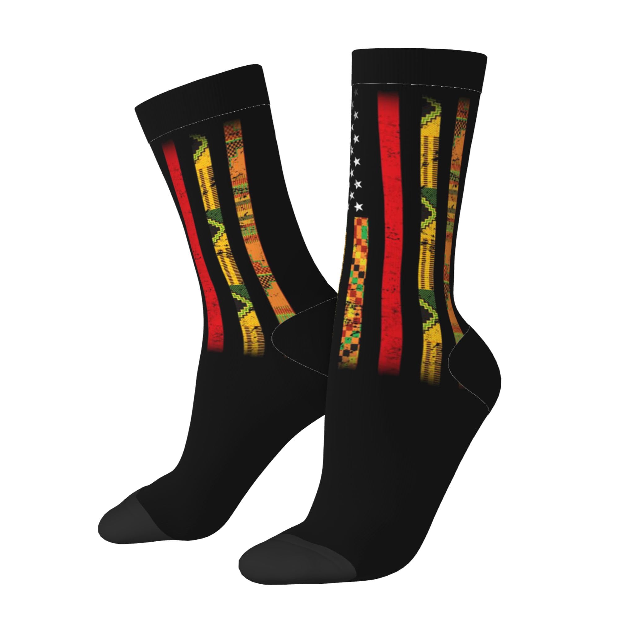 Oudrspo Unisex 3 Black Funny Socks Novelty Socks Kente Us African American Flag Funky Socks Casual Dress Socks