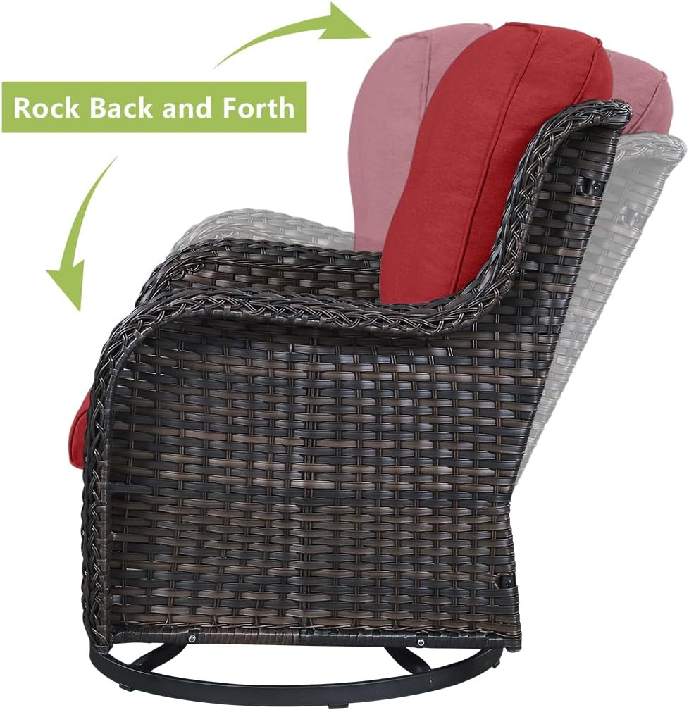 HUMMUH 4-Piece Patio Furniture Set with Fire Pit Table Wicker Outdoor Swivel Rocker Patio Chairs High Back Loveseat Conversation Set for Porch, Backyard, Deck