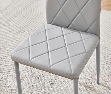 Grey PU Leather Dining Chairs Set of 6 High Back with Metal Legs for Dining Room Kitchen, Side Chairs for Restaurant Office Meeting Home/Commercial (6, Grey Argyle Leather)