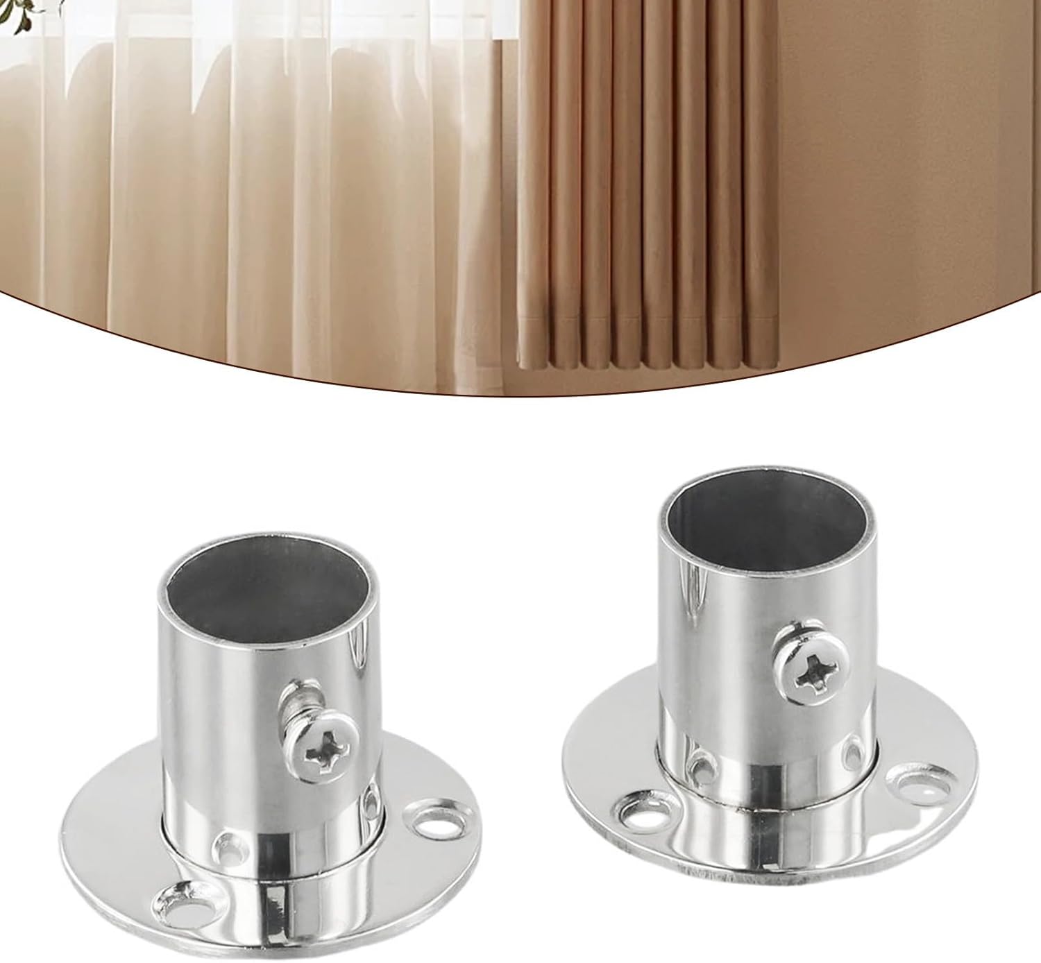 Stainless Steel Wardrobe Bracket Flange for Closet Rods, Rail Rod Pole Socket End Support, Adjustable Wardrobe Rail Support, 19-32mm Closet Rod Support Bracket(19mm)
