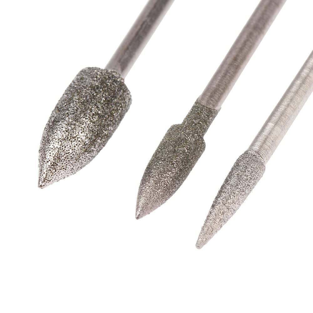 6Pcs per Dremel Accessori Galvanotecnica Diamante Testa di molatura 2.35mm Gambo lucidato Ago Lucidato Pietra di giada Strumento per incisione, come mostrato