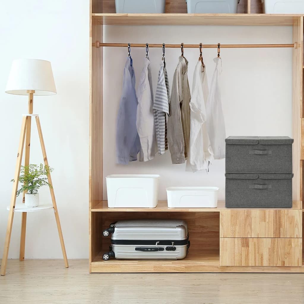 Cesto Portaoggetti in Tessuto Oxford con Coperchio, Contenitore Pieghevole a Doppio Scomparto con Manici, Grande Organizer Pieghevole per Camera da Letto, Soggiorno e Armadio (2 PCS)