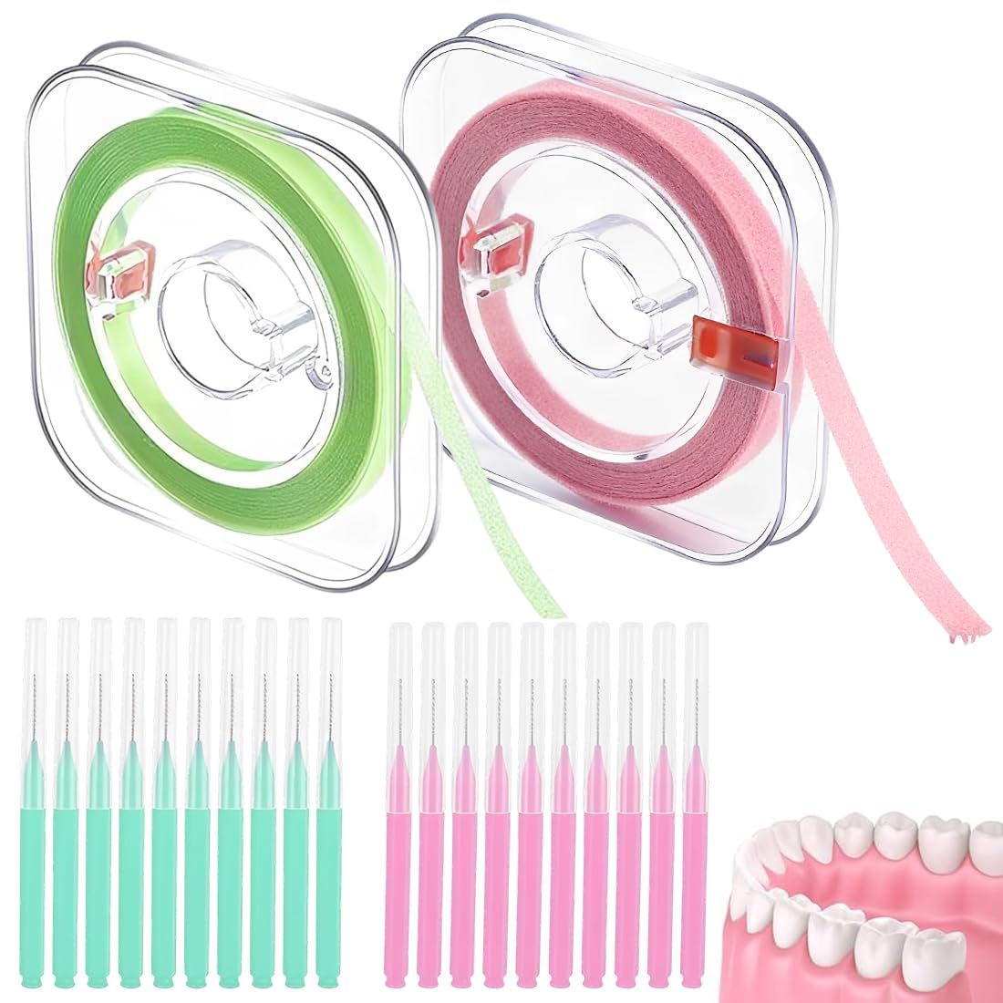 2 Rotoli di Carta Abrasiva Dentale (30μm / 50μm) e 10 Spazzolini Interdentali, Strisce Lucidanti per Denti, per Spazi Interdentali, Pulizia Profonda dell'Igiene Orale, Grossolana-Fine/Resina