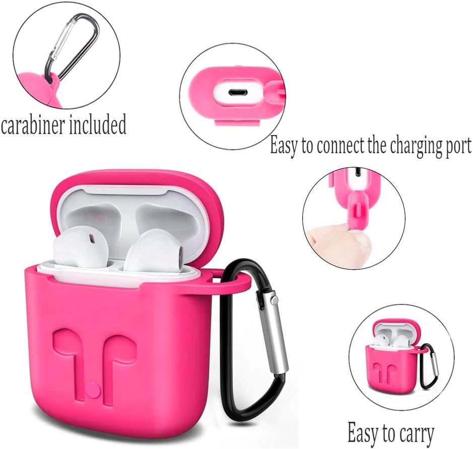 HSWAI Compatible with Airpods Case Protective Silicone Cover Accessories Shockproof Replacement for Apple Airpods 1 & AirPods 2.(Rose)