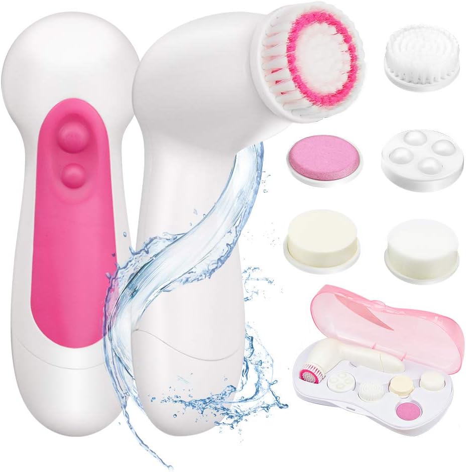 Facial Brush Waterproof Facial Cleansing Brush Electric Body Skin Cleansing System Face Cleaner Brush for Blackheads, Gentle Exfoliating, Deep Cleansing and Acne (6 in 1)