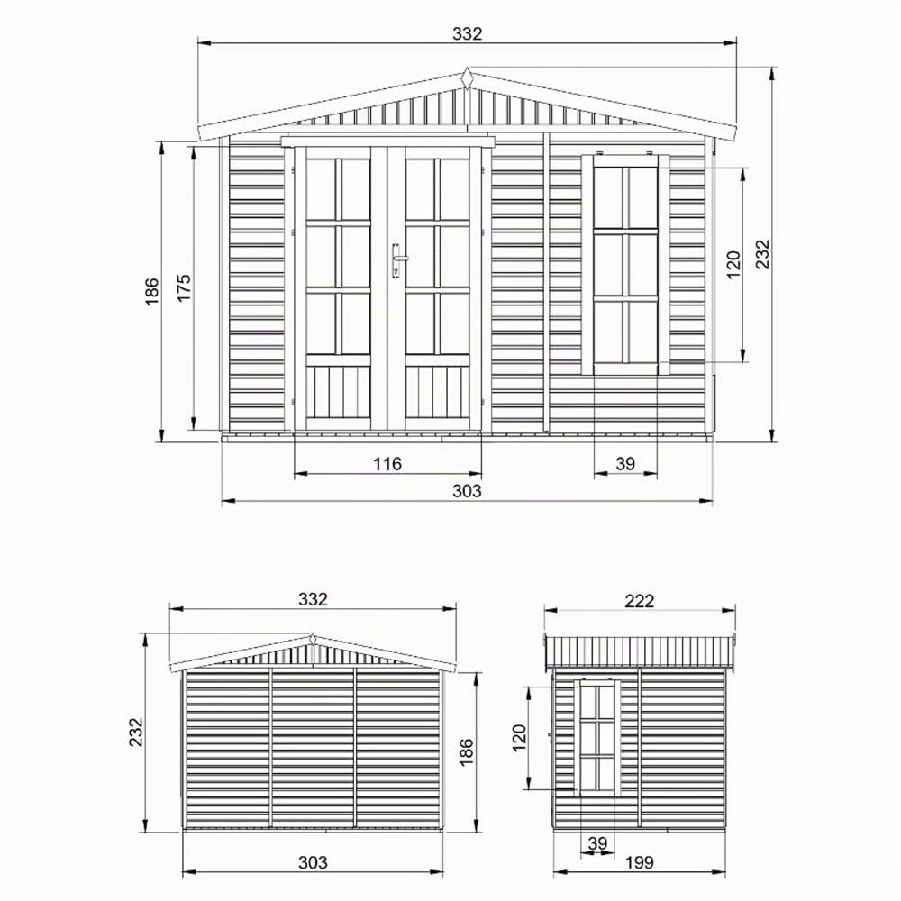 Casetta da giardino 6m2-332x222xA232 cm - Casetta in legno da giardino - Capanno in legno - Studio giardino - con tegole bituminose marrone - TIMBELA M334FB+H334FBBROWN