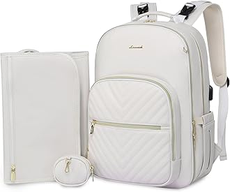 LOVEVOOK Leather Diaper Bag Backpack, Quilted Baby Bag with Changing Pad & Pacifier Holder, Waterproof Travel Diaper Bags for Baby Boys Girls, Stylish and Large Capacity, Beige