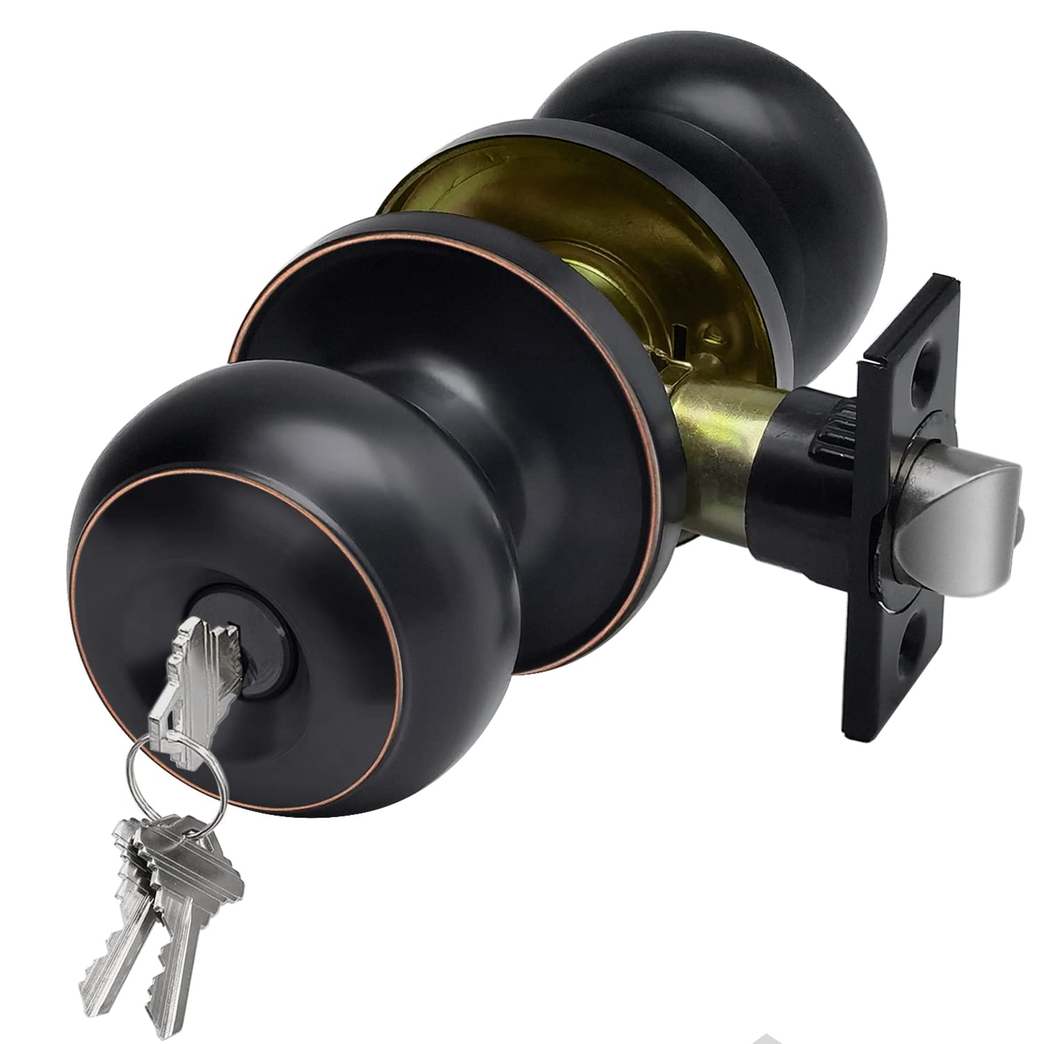 Cml Hardware Bronze Keyed Entry Door Knob With Removable Latch Plate, Door Lock For Exterior Or Interior, Oil Rubbed Round Ball Handle, 1 Pack