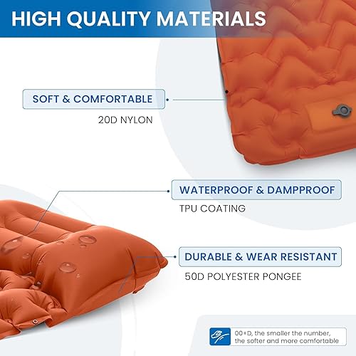 Miniatura 4 de KingCamp Colchonetas de dormir para campamento, colchón de camping autoinflable con bomba de pie integrada, tapete inflable duradero conectable con