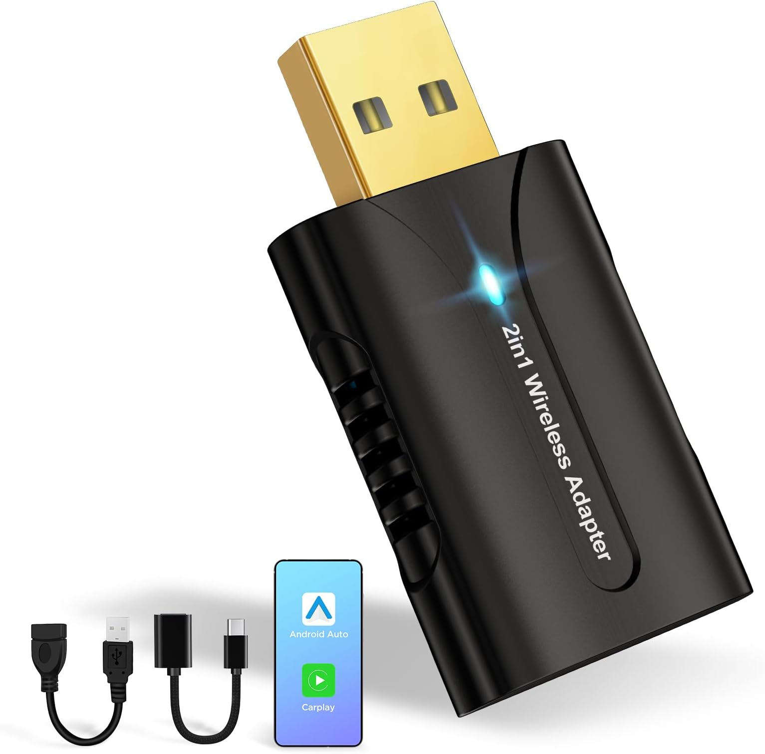 Carplay Wireless Adapter & Android Auto Wireless Adapter uk, 2 in 1 Mini Adapter With Gold-Planting Copper Interface, OEM AutoConnectivity,Compatible with iOS 10+ and Android 11 (Black)