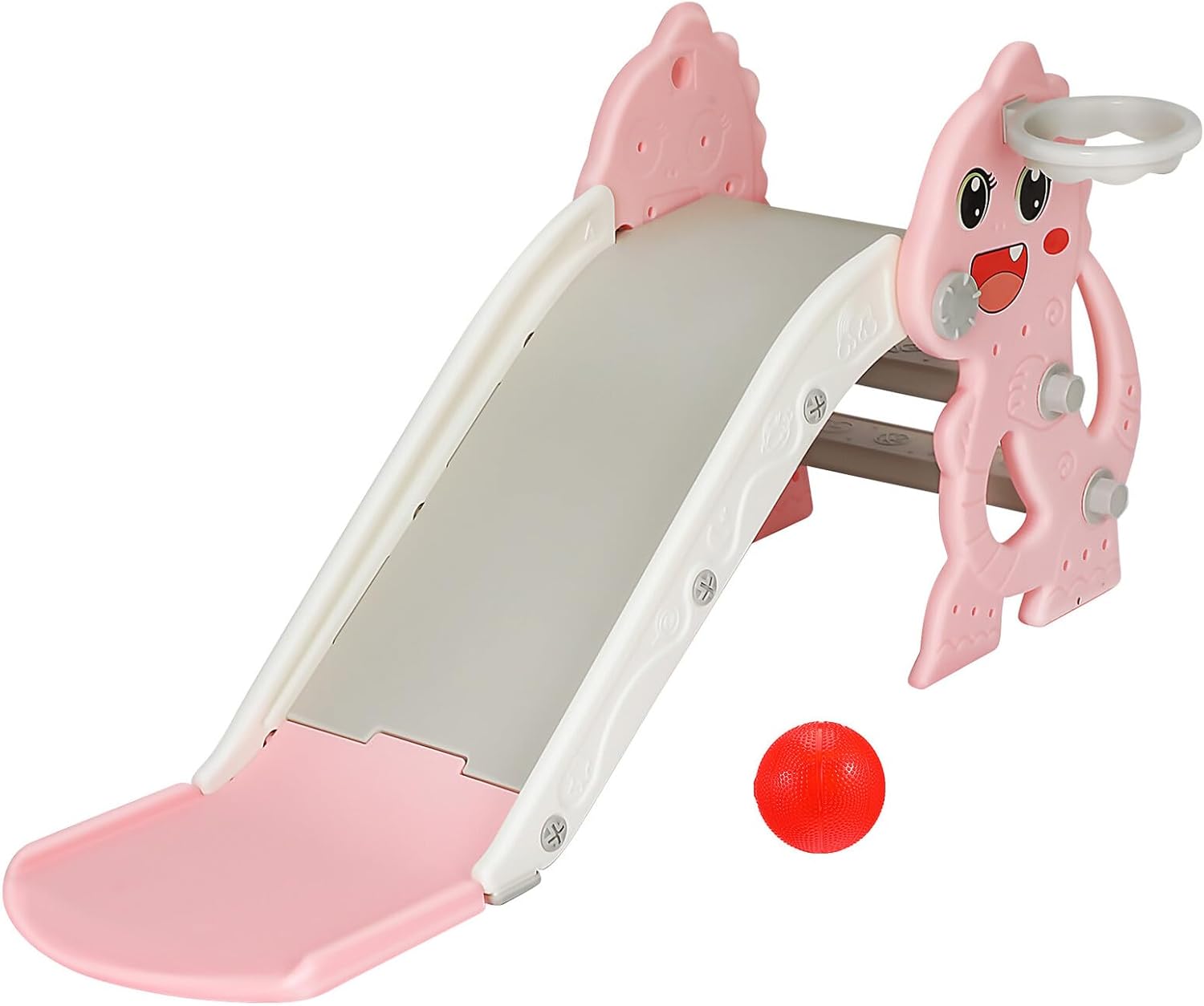 Slide Climber Playset with Basketball Hoop Three-Section Indoor Outdoor Slide for Age Bright Colorful Folding Playground for Small Spaces