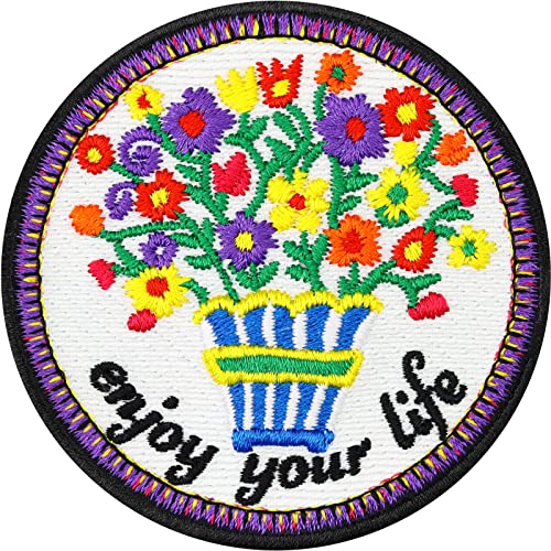 Blumen Aufnäher Enjoy_your_life Premium Flower Patch Aufbügler Flicken | Geschenk Valentinstag mit Stickerei Bügelbild zum annähen/aufbügeln | Blumenstrauß | 70x70mm