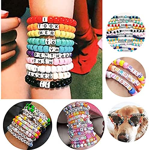 TOAOB 1020pcs Rainbow Color Acrylic Beads Set 6mm Cube Alphabet Letter Beads and Pony Beads and 8 Rolls Colourful Elastic Cords with 1 pcs Tweezer for Jewelry Making DIY Craft