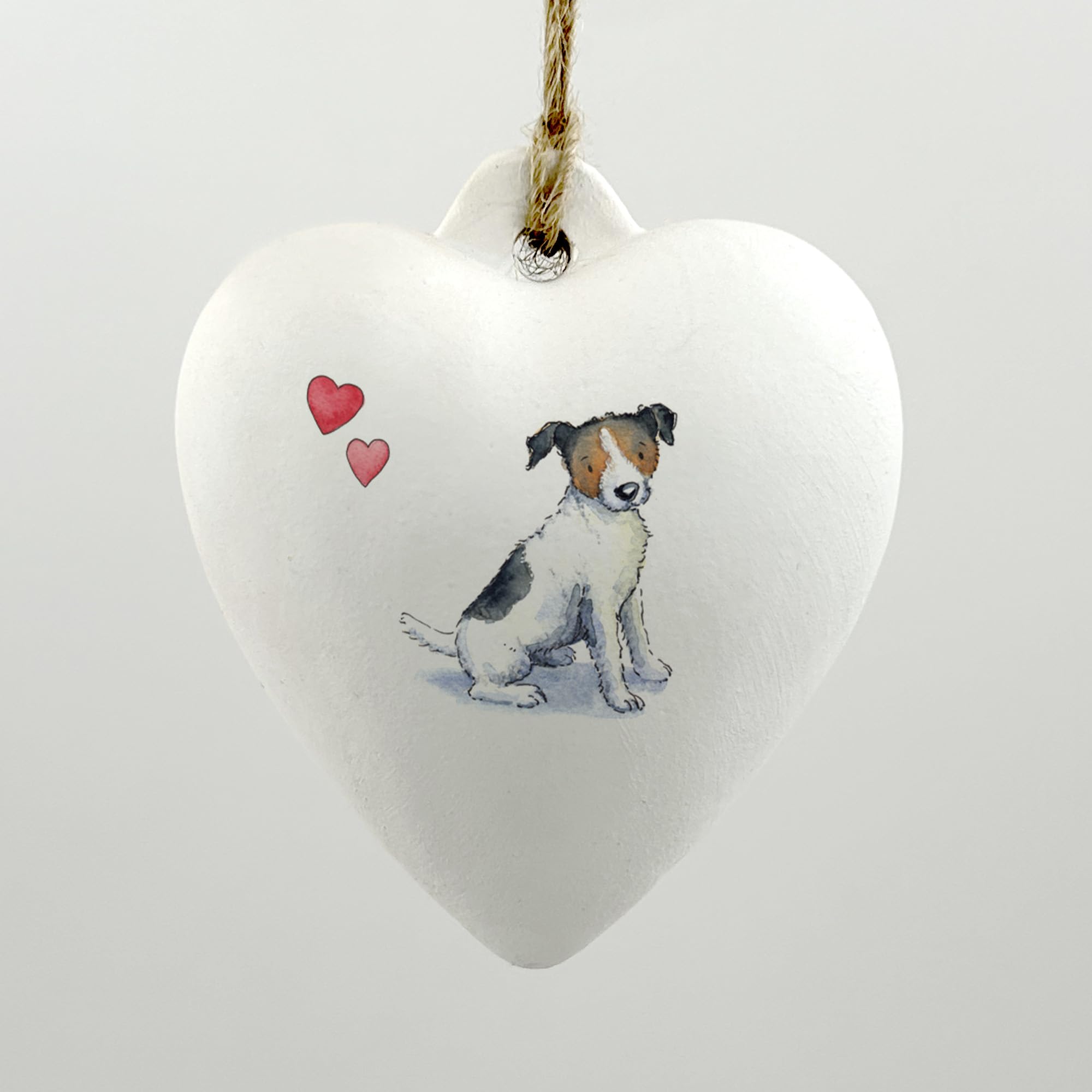 Jack Russell Heart Ornament Ceramic Hanging Dog Lover Gift