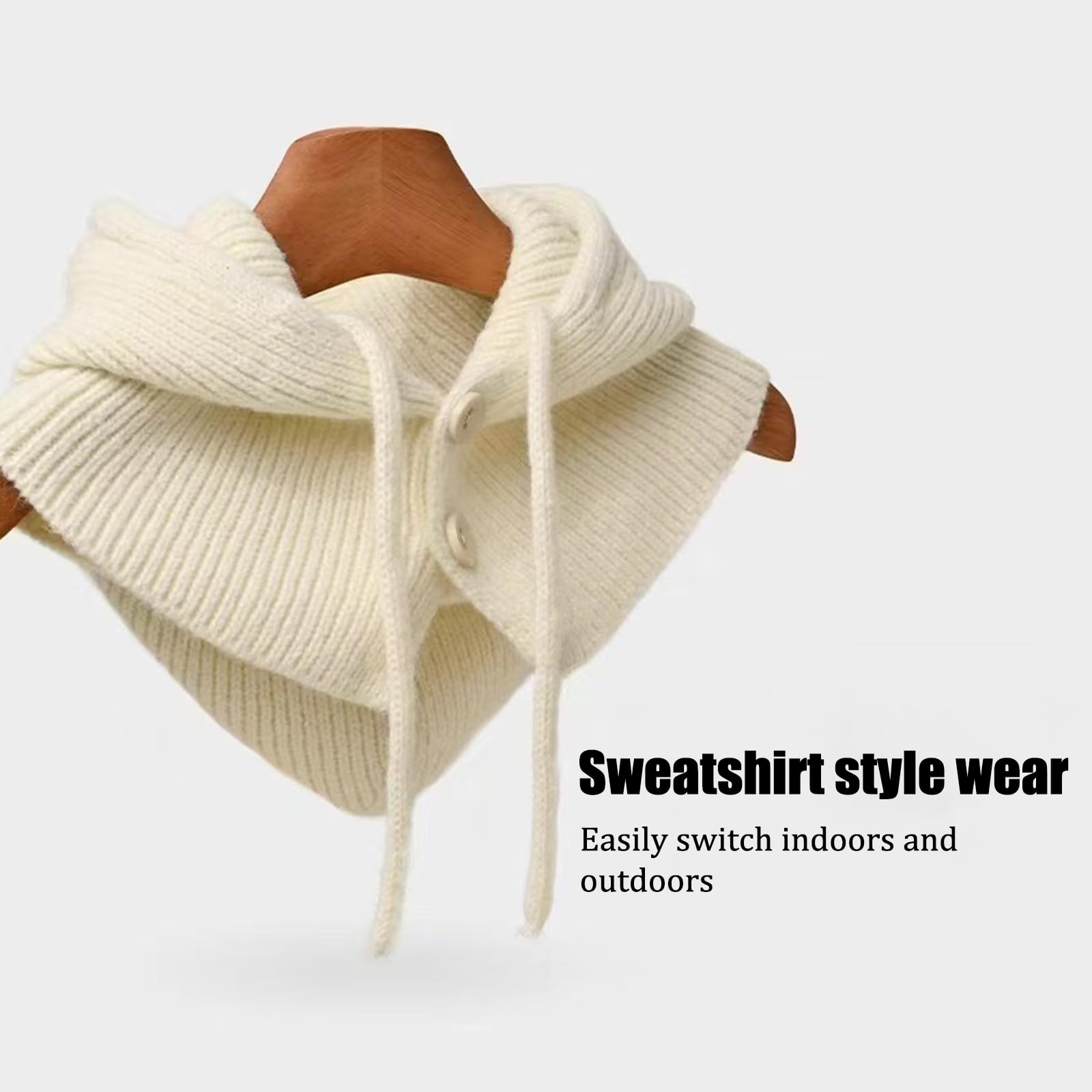JSTHHTT Gorro de Punto Invierno Mujeres, Caliente Capucha Bufanda para Esquí Ciclismo, Mujeres Pasamontañas de Punto Beanie, para Al Aire Libre (Blanquecino)