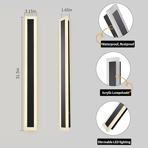 Miniatura 5 de Paquete de 2 luces de pared largas para exteriores, lámpara regulable lineal negra, lámpara LED de pared exterior, lámpara de pared impermeable Ip65