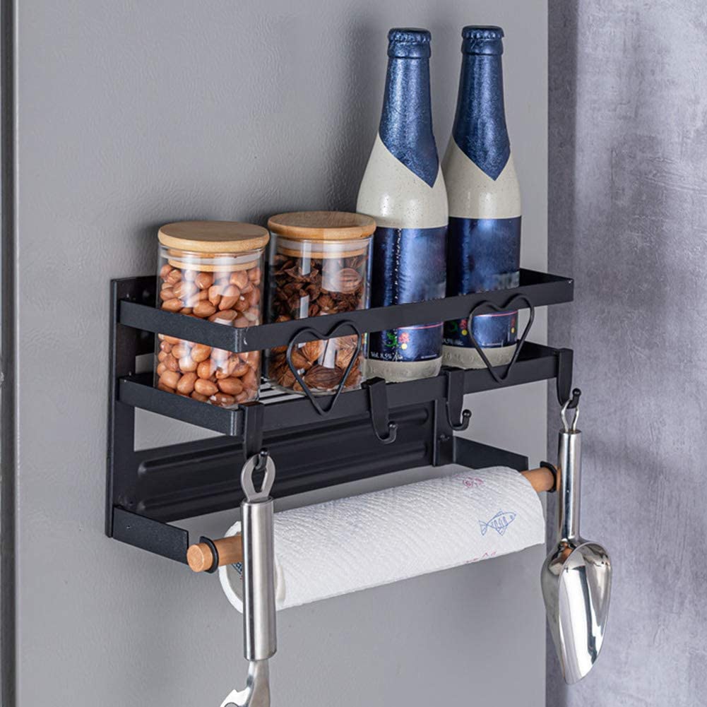Estante magnético para especias para nevera con soporte para toallas de papel, estante montado en la pared, almacenamiento de especias y dispensador de rollos de cocina para baño