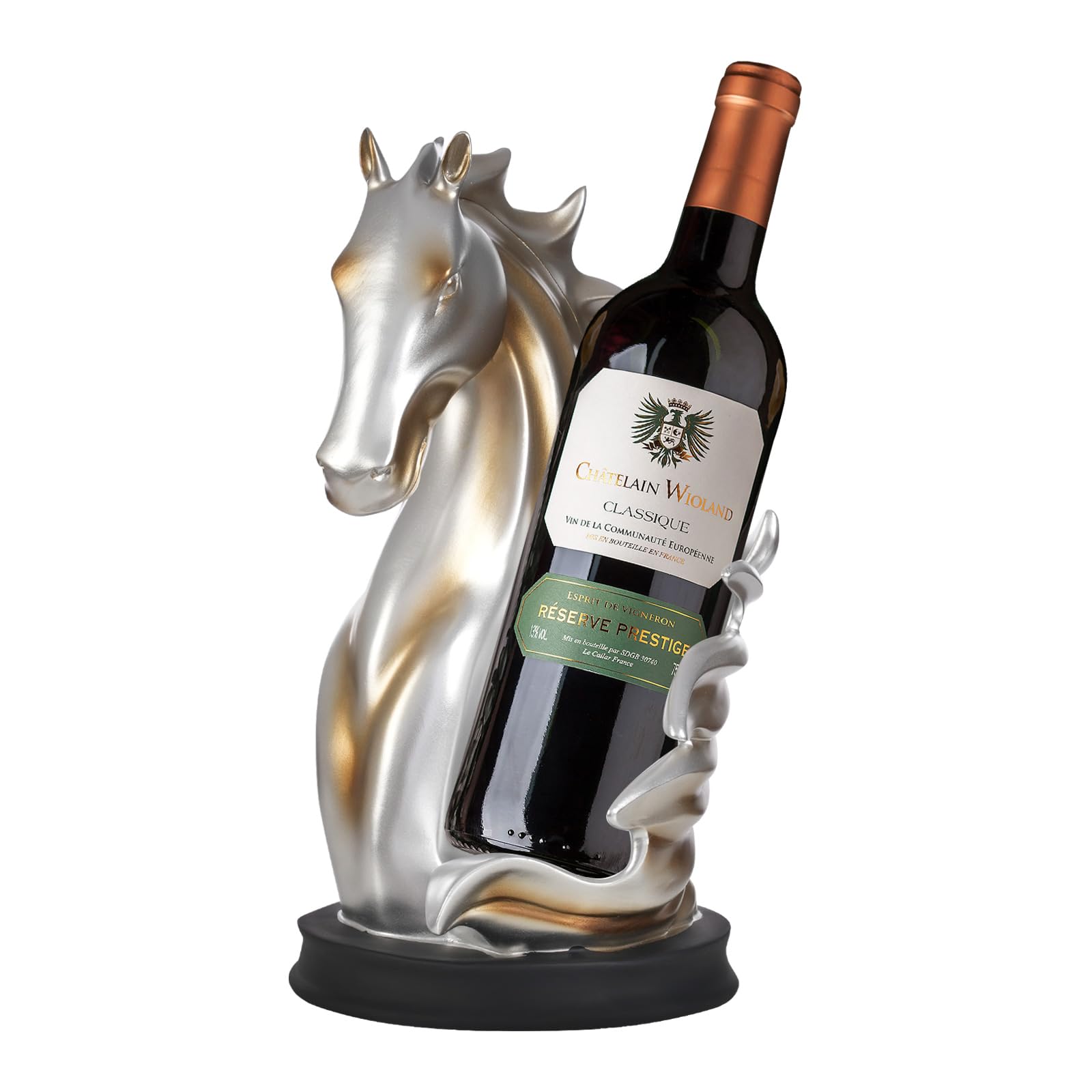 Porte-bouteille de vin - Étagère à vin - Plateau de table - Statue de cheval comme maison, cuisine, cave à vin, rangement décoratif, sculpture de cheval, décoration de cheval, cadeau (argent +
