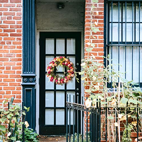 Rose Flower Wreath For Front Door 14Inch Burgundy Artificial Valentine's Day Wreath Floral Welcome Wreath Spring Garland With Green Leaves Ribbon For Window Wall Wedding Party Home Decor #TOP3