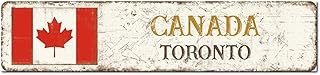 Madcolitote Personalized Canada Street Sign Rustic Toronto Flag Wood Signs Wall Art Rustic Wall Decorations for Living Room Country City Wall Hanging Wall Decor for Home Man Cave 4x18in