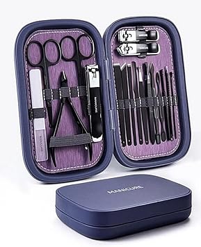 18 Piece Purple Professional Multifunctional Stainless Carbon Steel Nail Clipper Manicure Pedicure Set