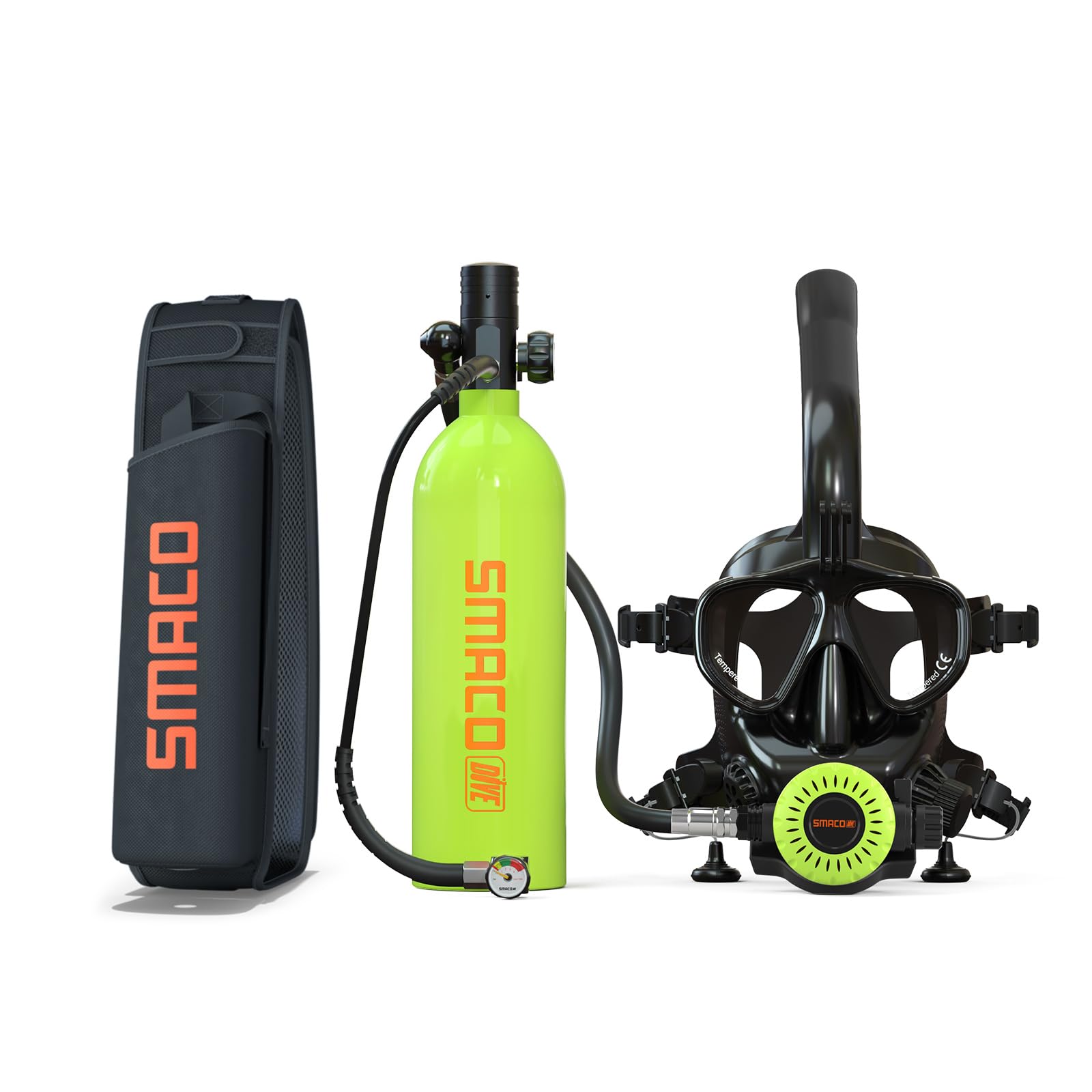 SMACO Mini Scuba Tank with Snorkel Mask, Lung Air Tank Sub Mask 1L Portable Small Diving Tank with Full Face Diving Mask Reusable Pony Bottle for Snorkeling Underwater Exploration Rescue S400Pro