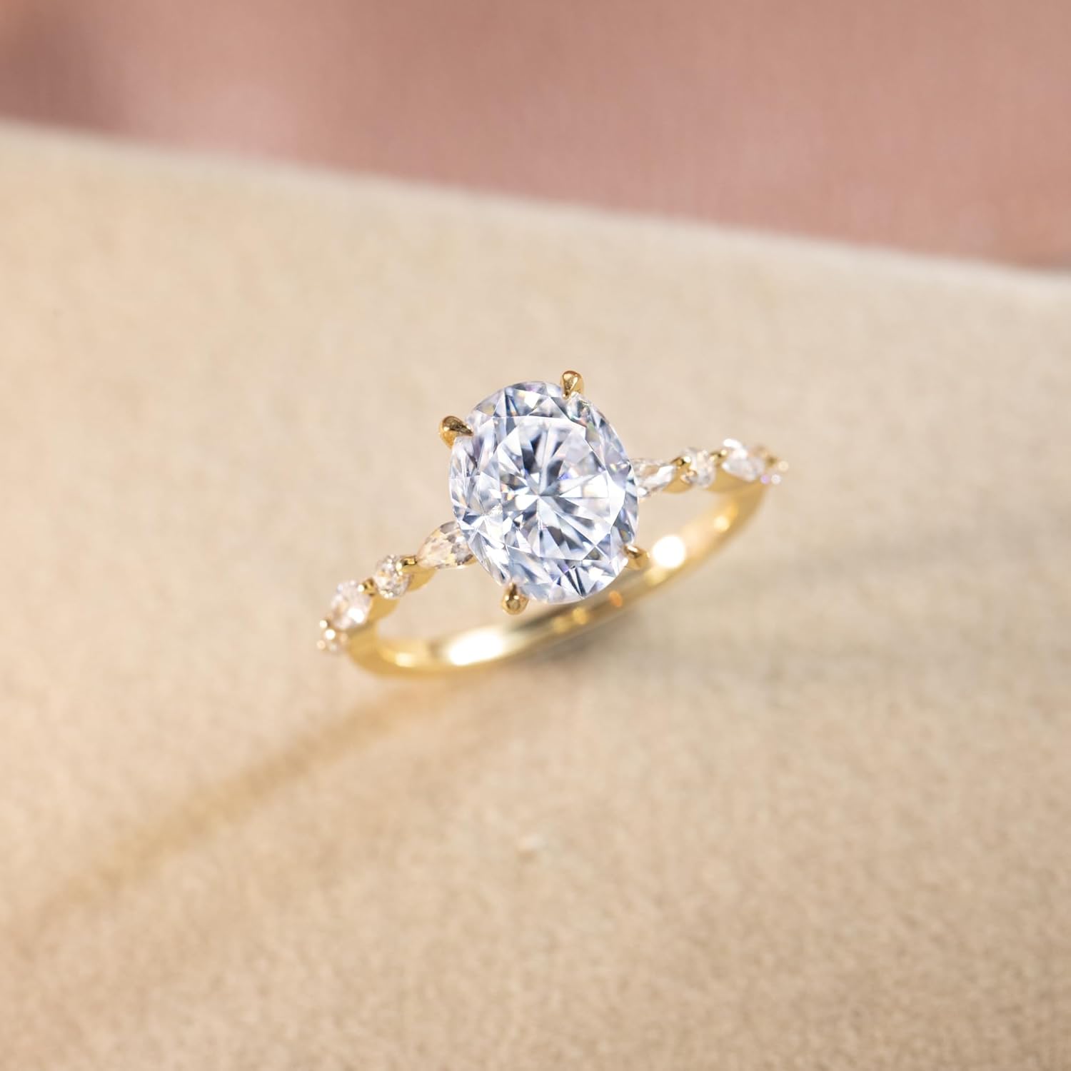 Oval Engagement Ring 14K Gold Plated 925 Sterling Silver 3ct Oval Cut Cubic Zirconia CZ Promise Wedding Band for Her Size 5-9