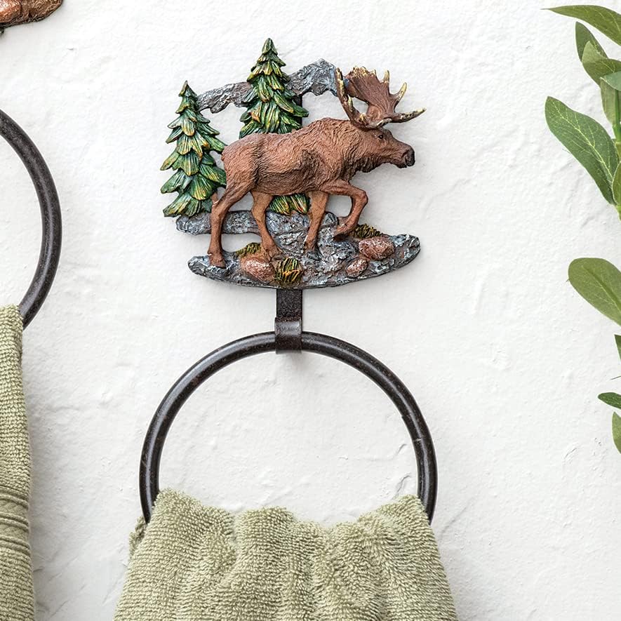 BLACK FOREST DECOR Rocky Mountain Moose Towel Ring, Resin, Bathroom Hardware, 5" W x 10 1/2" H